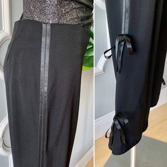 Valentino Wide Leg Wool Tuxedo Pants With Ribbon Ties Size 8 - Picture 4 of 12